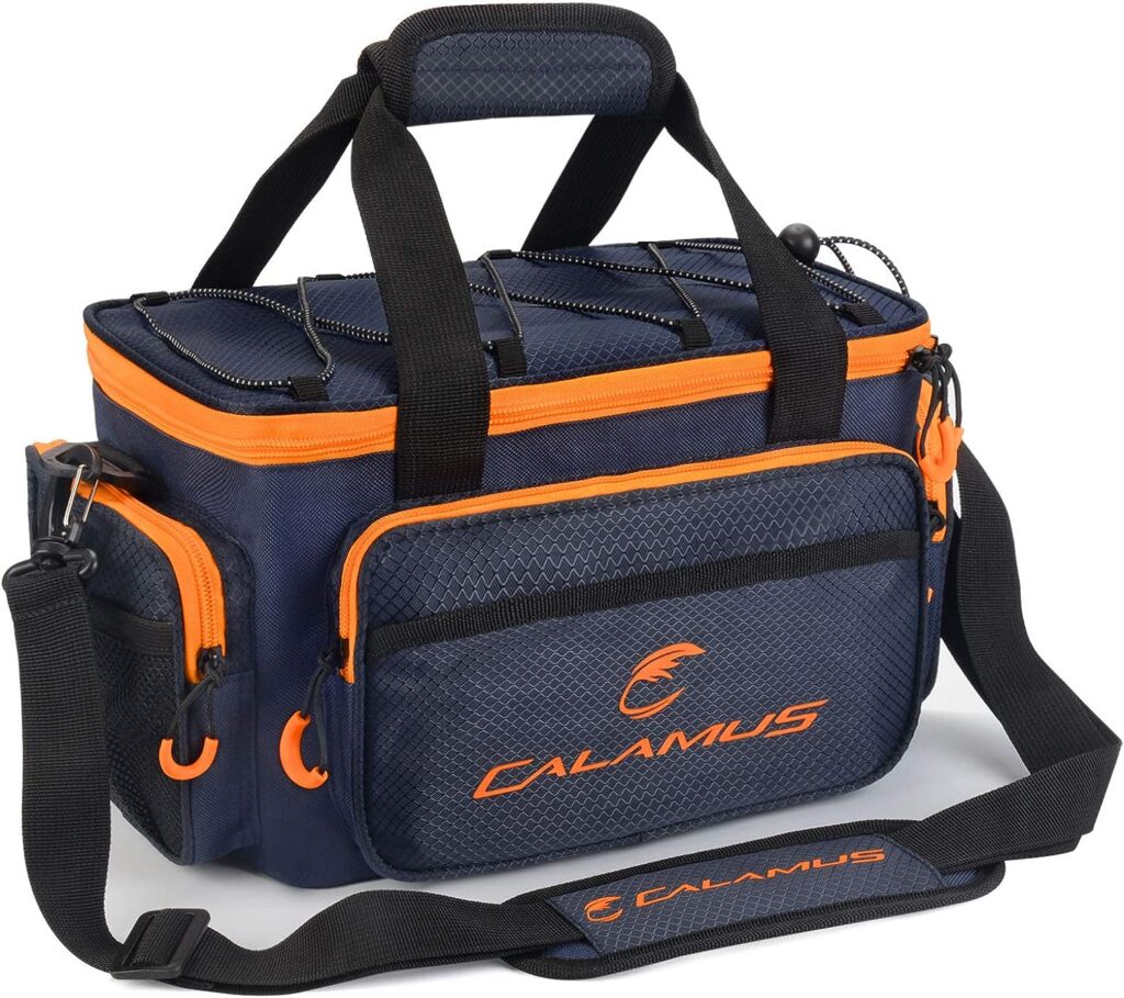 Calamus Fishing Tackle Bags - Fishing Bags for Saltwater or Freshwater Fishing - Rip-Stop PE - Padded Shoulder Strap - Pliers Storage -Orange
