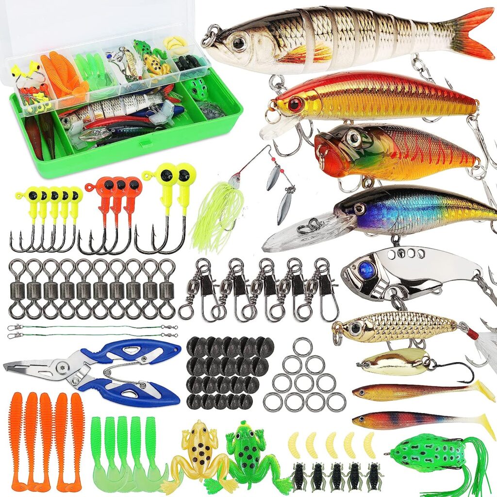 Fishing Lures Tackle Box Bass Fishing Kit,Saltwater and Freshwater Lures Fishing Gear Including Fishing Accessories and Fishing Equipment for Bass,Trout, Salmon