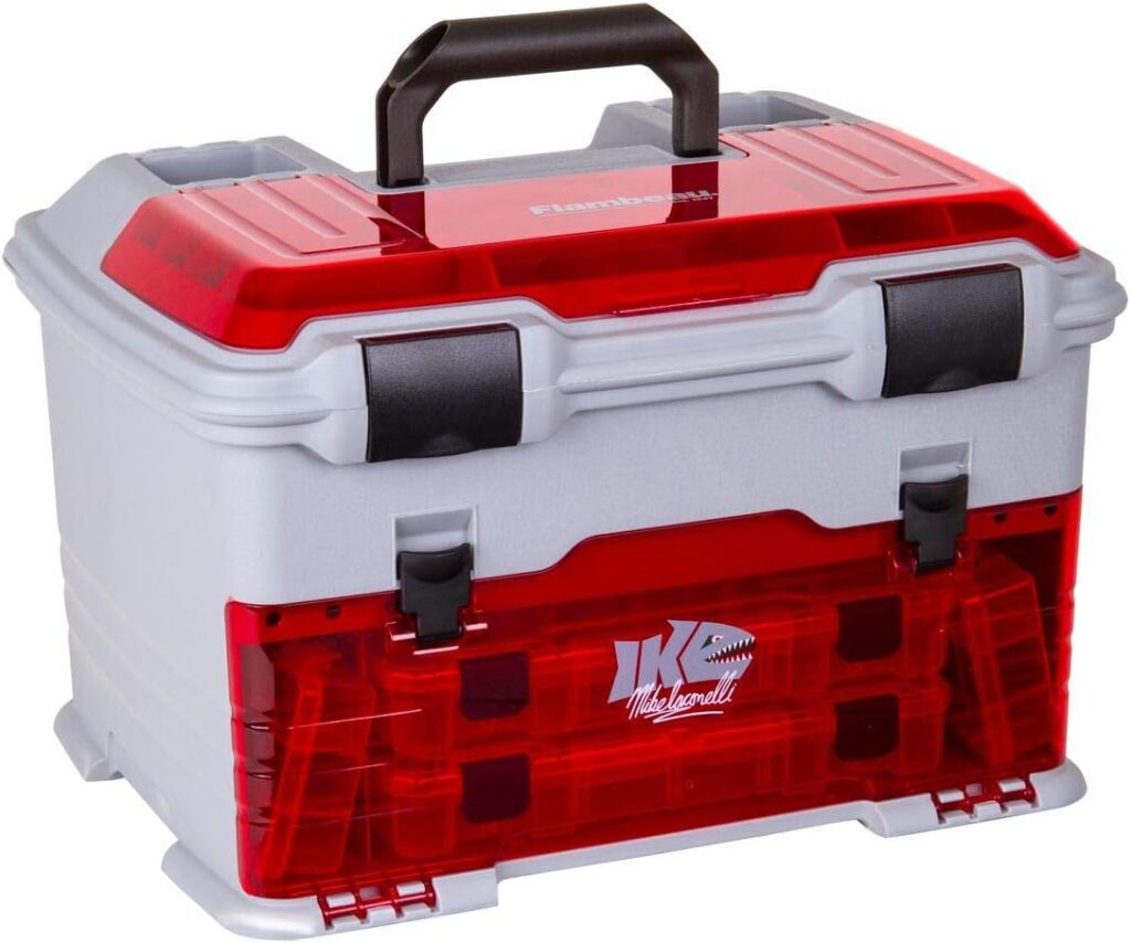 Flambeau Outdoors T5PW IKE Multiloader Tackle Box, Fishing Organizer with Tuff Tainer Boxes Included, Zerust Anti-Corrosion Technology - Translucent Red/Gray