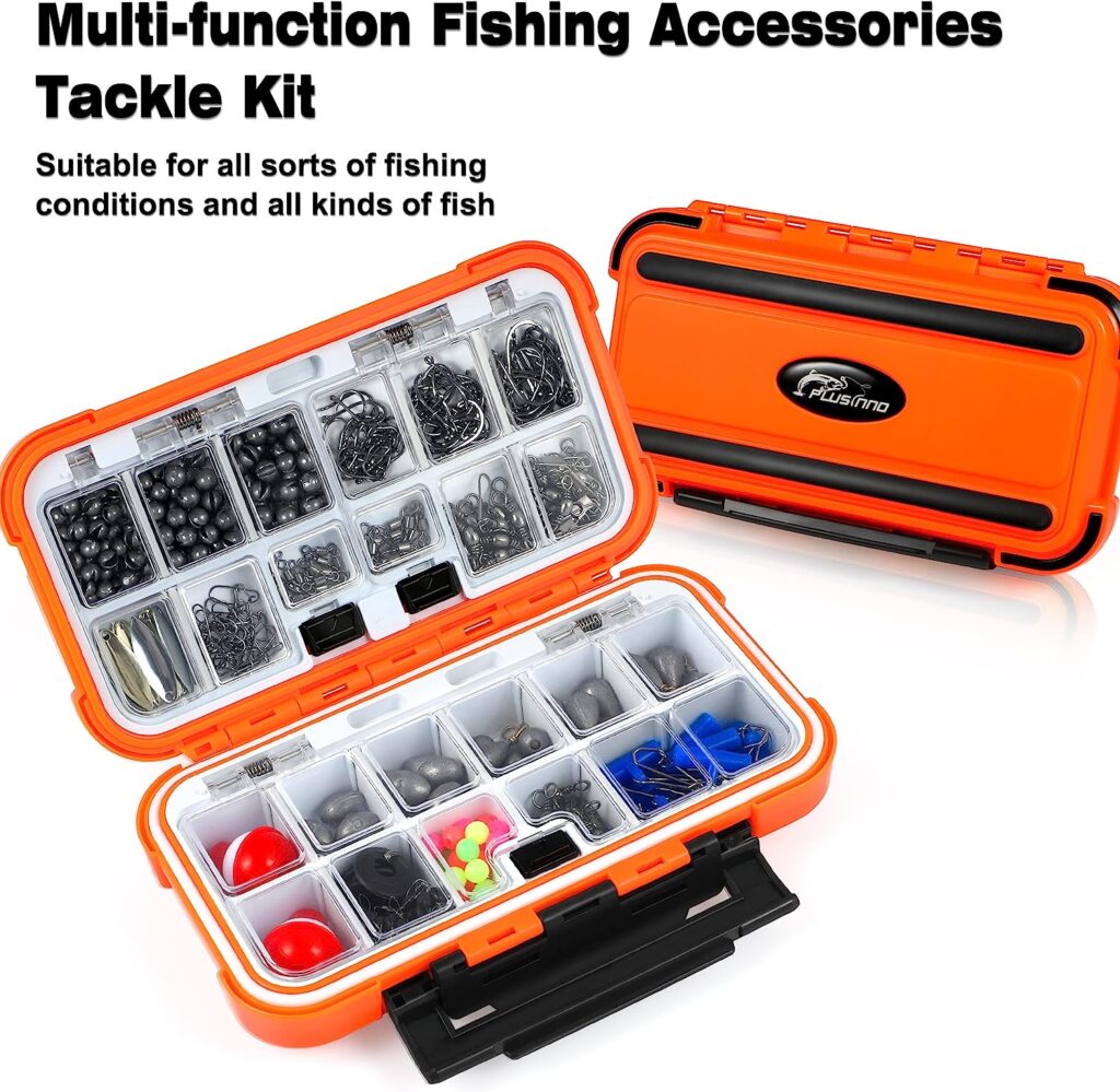 PLUSINNO 253/108pcs Fishing Accessories Kit, Fishing Tackle Box with Tackle Included, Fishing Lures, Fishing Hooks, Spinner Blade, Fishing Gear for Bass, Bluegill, Crappie