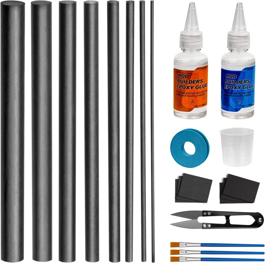THKFISH Fishing Rod Repair Kit with Carbon Fiber Sticks, Pole Repair Kit with Glue Complete for Rod Building Supplies