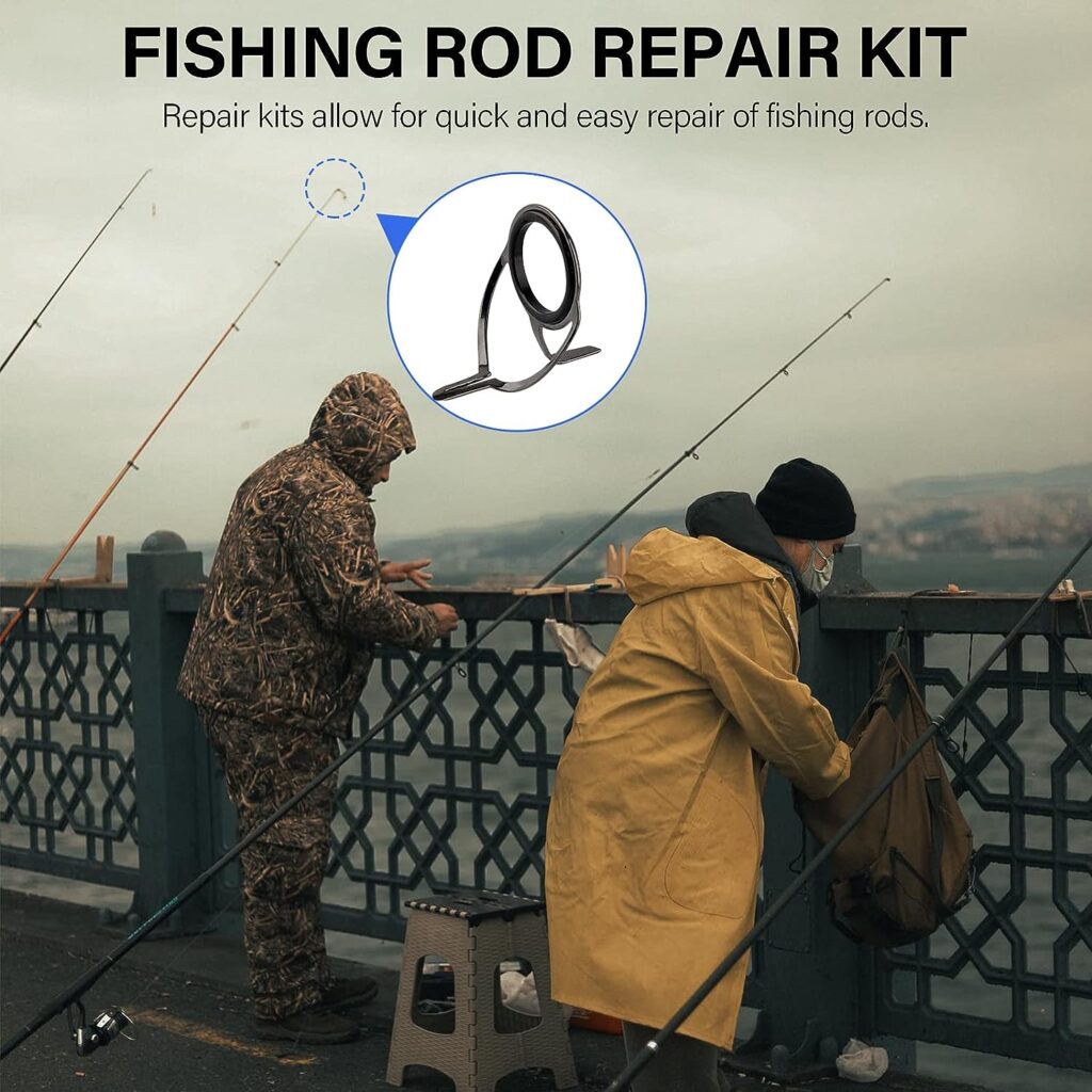 Fishing Rod Repair Kit 16pcs 8 Sizes Spinning Casting Rod Guides Eyelet Set 2pcs Brush 2pcs Wrapping Thread Ceramic Guides Rings Replacement Parts Repair for Baitcasting Sea Rods