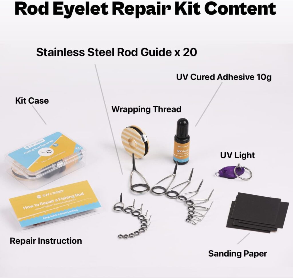 OJYDOIIIY Fishing Rod Eyelet Repair Kit Complete, Emergency Quick-Fix Fishing Pole Eyes Replacement Kit with Stainless Steel Guides for Spinning/Casting Rod
