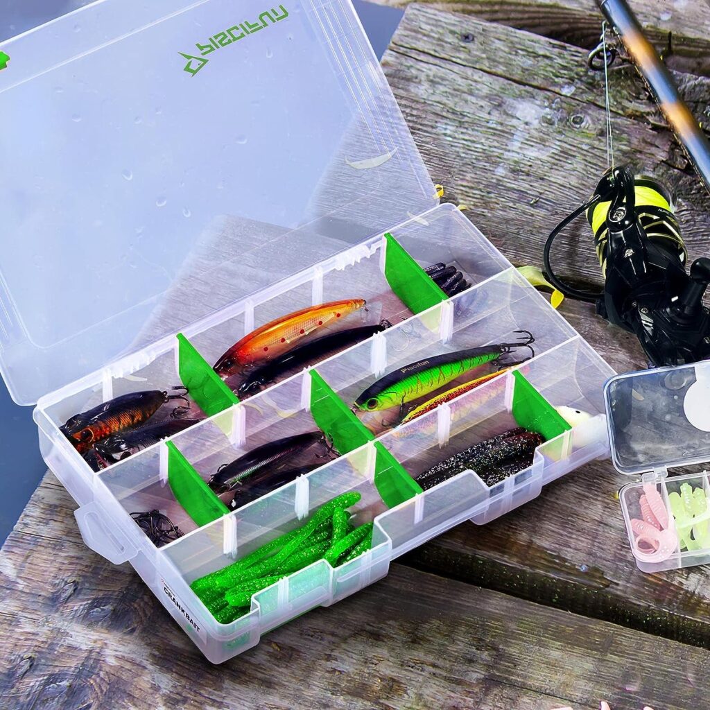Piscifun Fishing Tackle Boxes, Tackle Trays with Waterproof Labels and Removable Dividers, 3600/3700 BPA-Free Plastic Clear Fishing Storage Organizer Boxes for Lures, 2 Packs/ 4 Packs