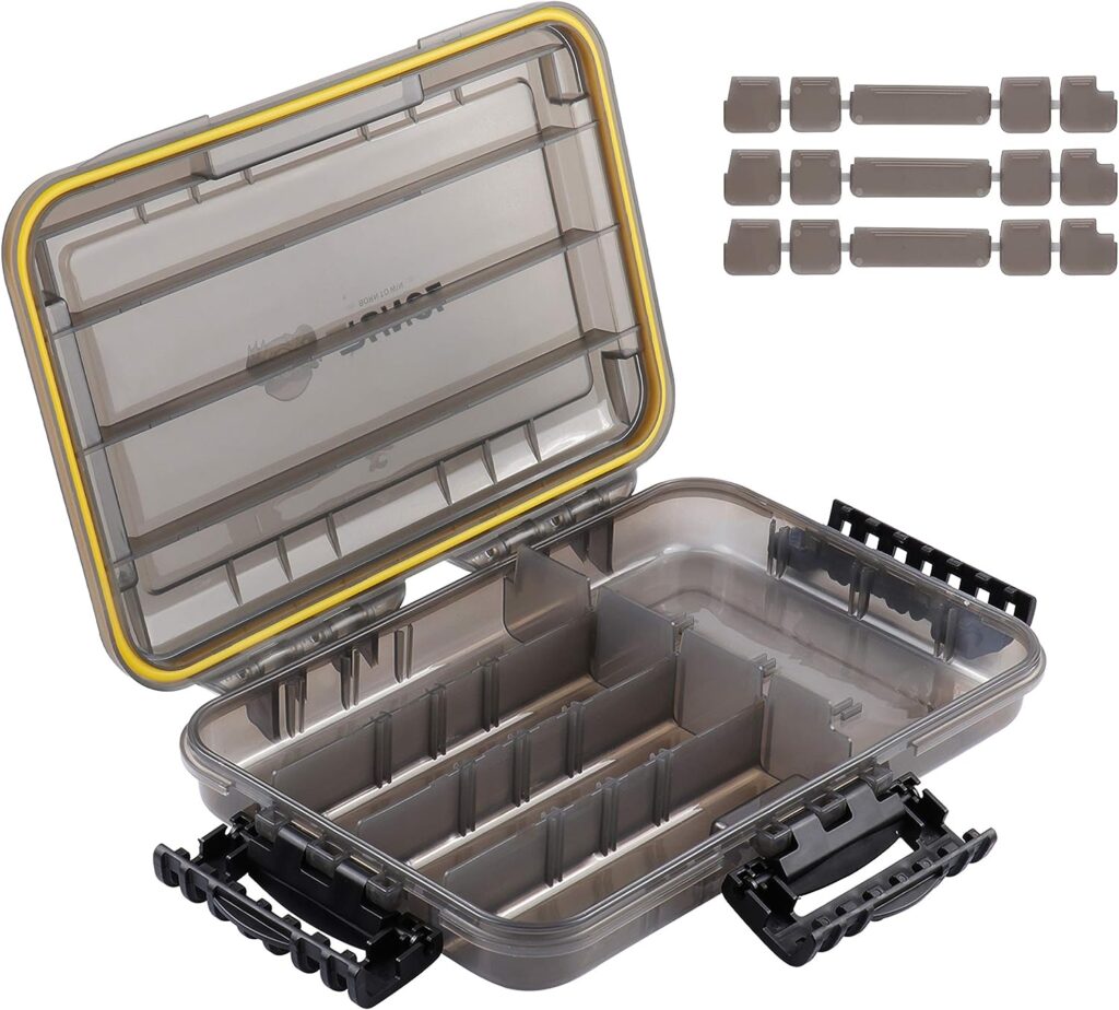 RUNCL Fishing Tackle Box, Unique Sun Protection Waterproof 3600 3700 Tray, Thicker Floating Airtight Stowaway with Adjustable Dividers for Freshwater Saltwater, Plastic Storage Box 1/2Pack