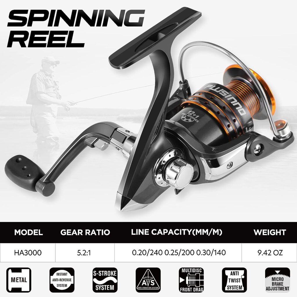 PLUSINNO Fishing Rod and Reel Combos - Carbon Fiber Telescopic Fishing Pole - Spinning Reel 12 +1 Shielded Bearings Stainless Steel BB