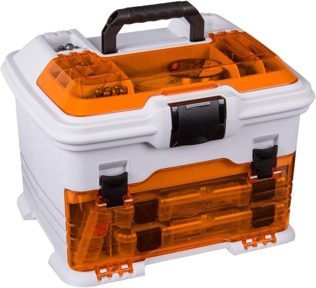 Flambeau Outdoors T4P Pro Multiloader, Portable Fishing  Tackle Storage Box with Zerust Anti-Corrosion Technology, White/Orange