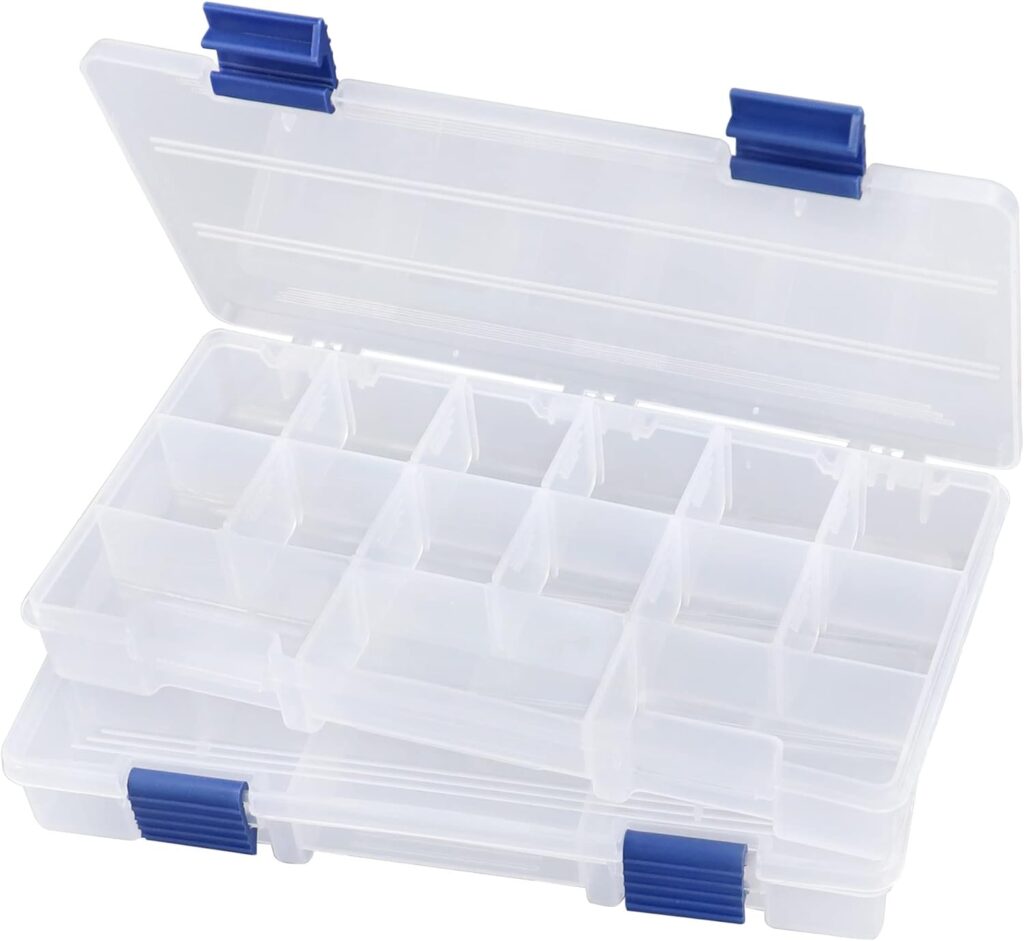 Hlotmeky Tackle Box Small Fishing Box Organizer 2 Pack 3500 Tackle Tray Clear Plastic Storage Box with Dividers Sorting Snackle Box