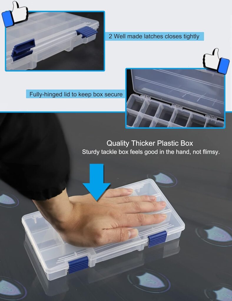 Hlotmeky Tackle Box Small Fishing Box Organizer 2 Pack 3500 Tackle Tray Clear Plastic Storage Box with Dividers Sorting Snackle Box