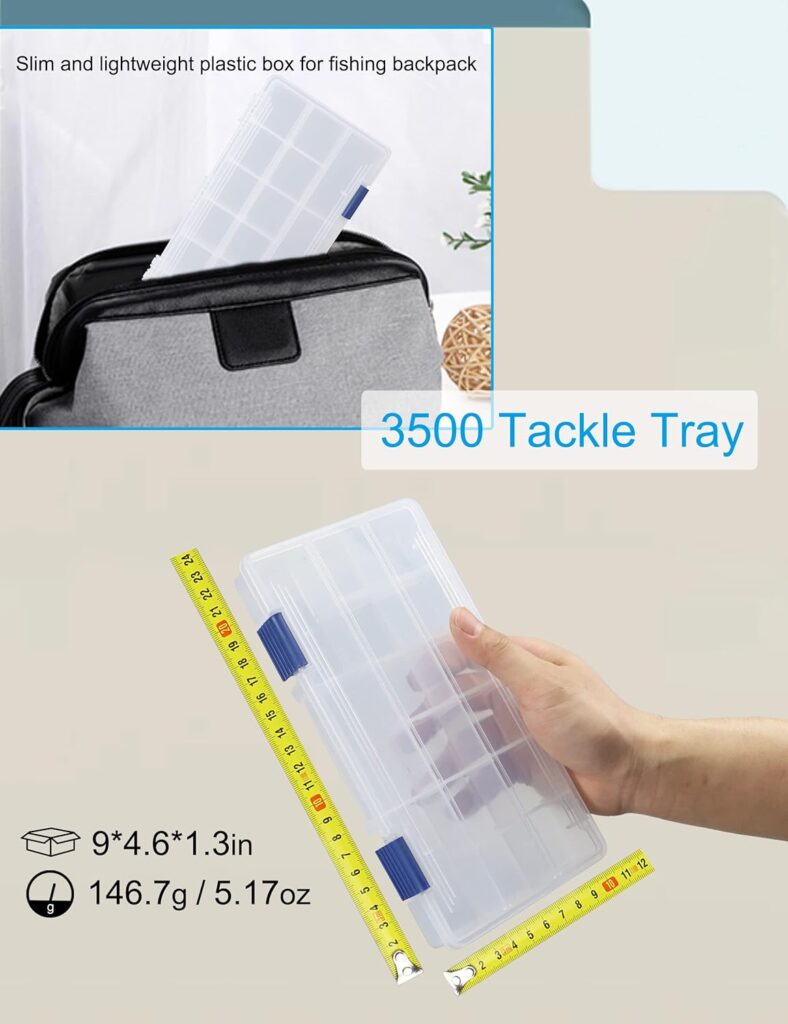 Hlotmeky Tackle Box Small Fishing Box Organizer 2 Pack 3500 Tackle Tray Clear Plastic Storage Box with Dividers Sorting Snackle Box