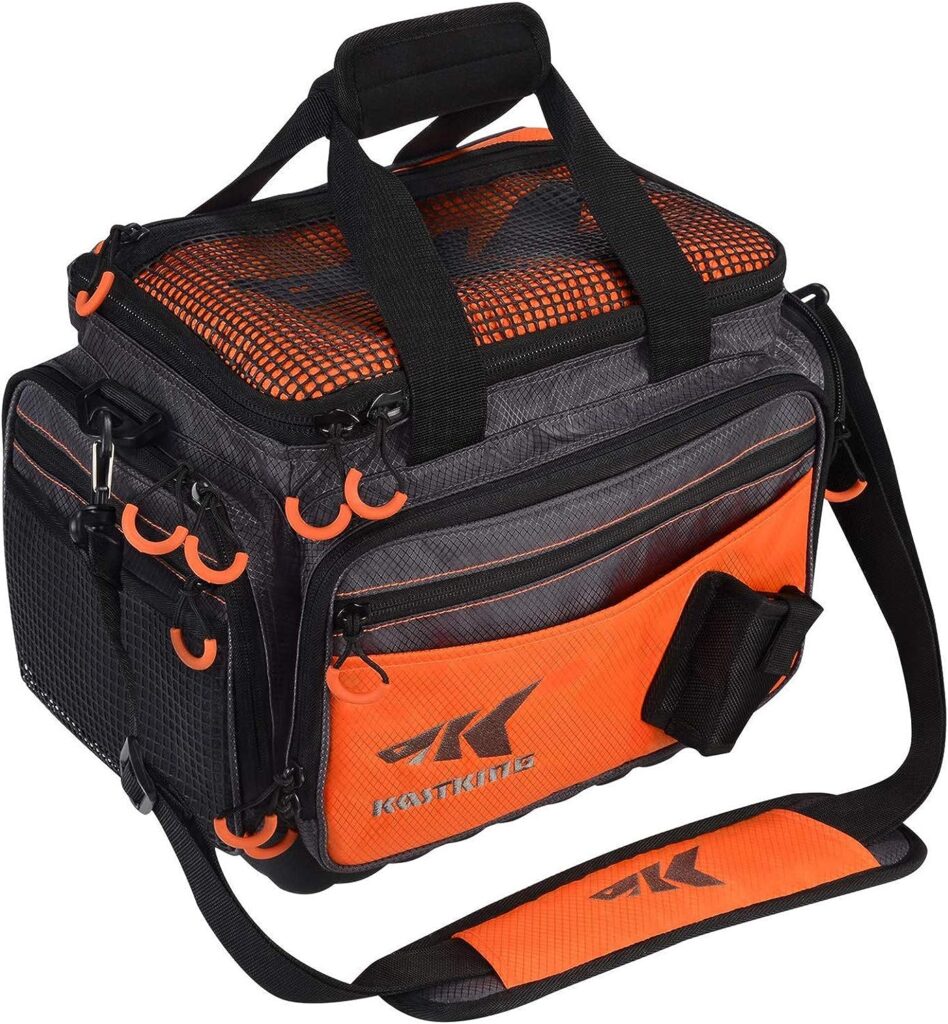 KastKing Fishing Gear  Tackle Bags, Saltwater Resistant Large Waterproof Fishing Bag,Medium-Hoss(Without Trays, 15x11x10.25 Inches), Orange