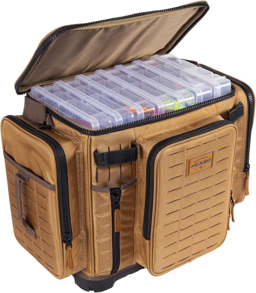 Plano Guide Series Tackle Bag | Premium Tackle Storage with No Slip Base and Included stows, Khaki with Brown and Black Trim