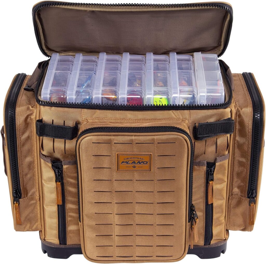 Plano Guide Series Tackle Bag | Premium Tackle Storage with No Slip Base and Included stows, Khaki with Brown and Black Trim