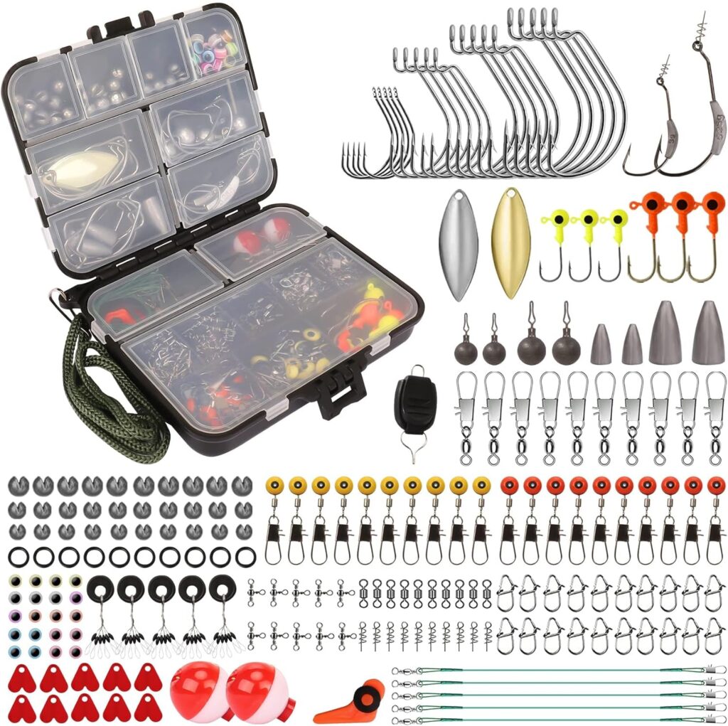 TRUSCEND Fishing Lures Accessories Kit with Tackle Box - Fishing Hooks Minnow Crankbait Frog Popper Lure Worm Grub Fishing Spoon Spinner Bait - Jig Head Fishing Sinker Swivel Weights Sinkers