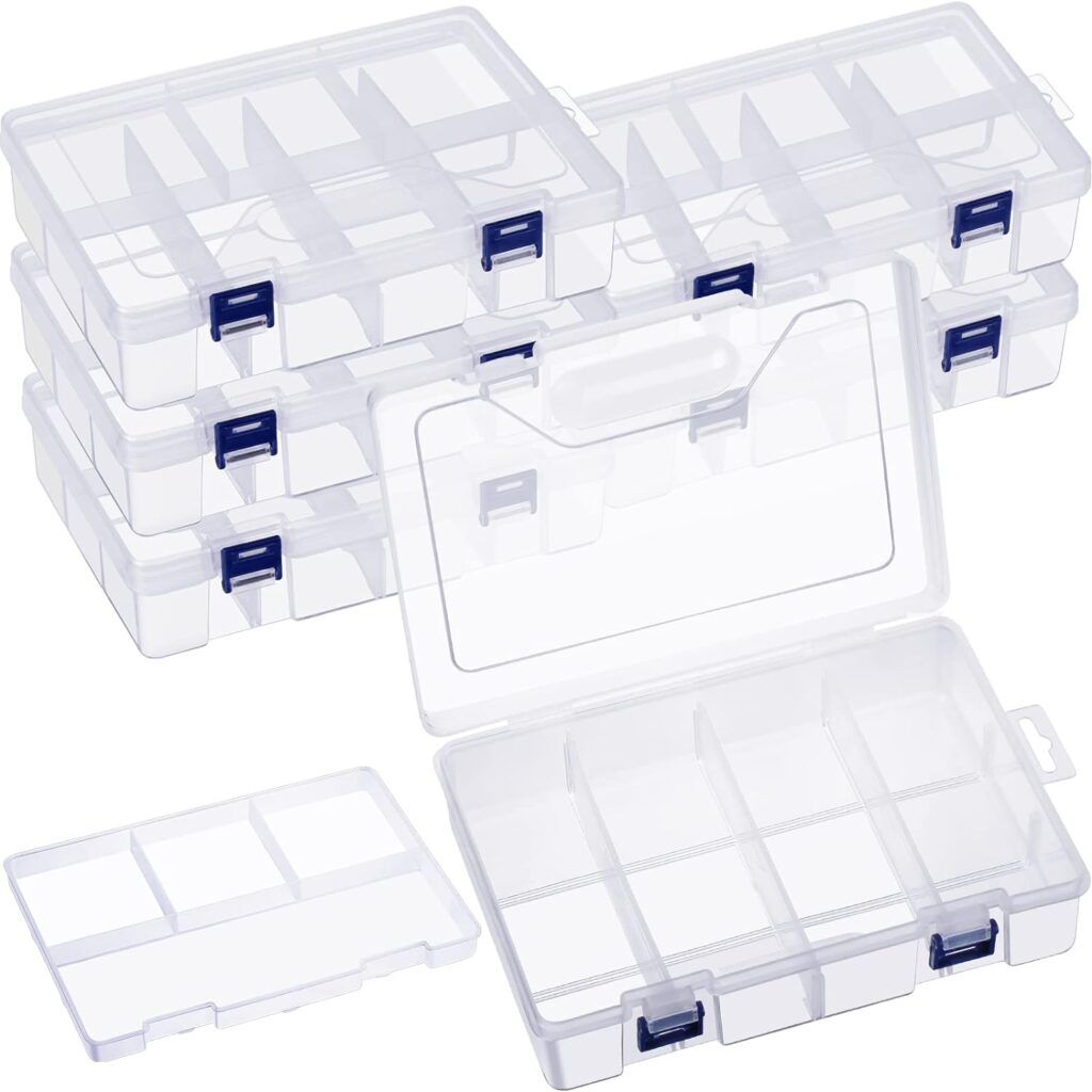 6 Pack Tackle Box Fishing Tackle Box Organizer Storage, Clear Fishing Box Organizer with Movable Tray, Plastic Waterproof Compartment Organizer Box for Fishing Lure Container, Craft, Beads, Jewelry