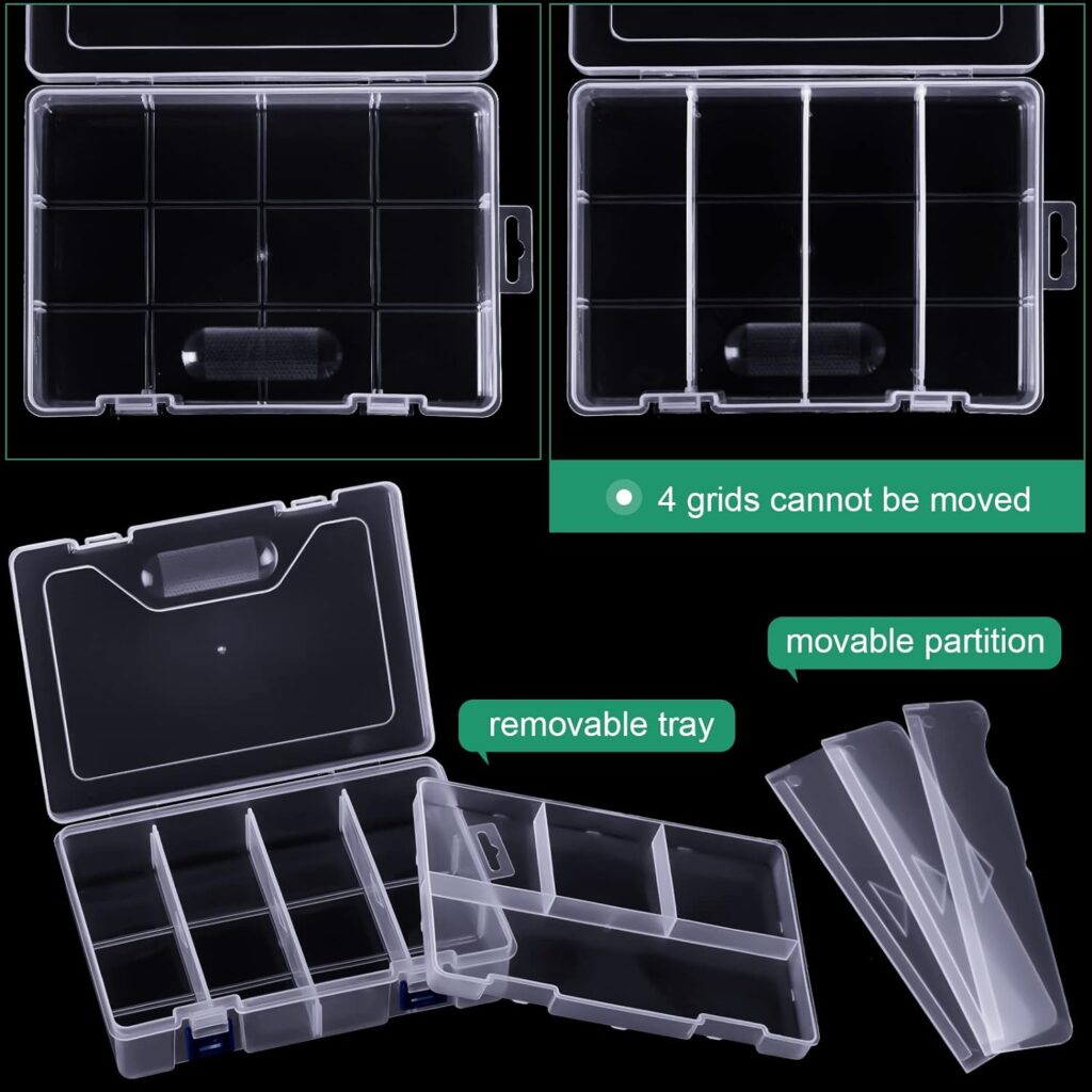 6 Pack Tackle Box Fishing Tackle Box Organizer Storage, Clear Fishing Box Organizer with Movable Tray, Plastic Waterproof Compartment Organizer Box for Fishing Lure Container, Craft, Beads, Jewelry