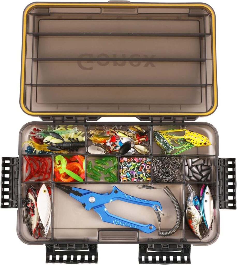 Gonex 3600 Tackle Trays 2 Packs, Sun Protection Waterproof Tackle Boxes for Fishing, Tea-Colored Clear Thicker Floating Airtight Tackle Box Organizers with DIY Dividers for Storage of Lures Hooks etc.