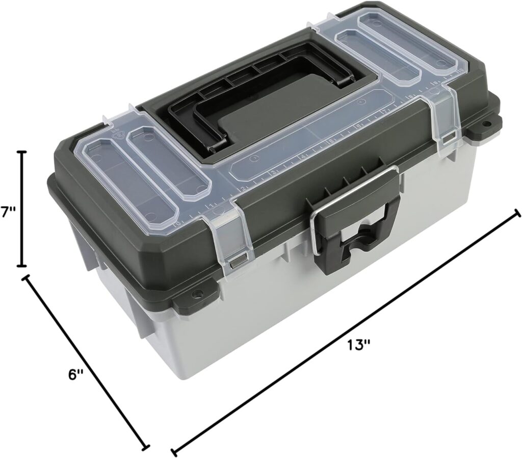 Sheffield 12670 13 Tackle Box, Green  Gray Fishing Tackle Box, Fishing Box Or Art Box To Store Craft Supplies, Plastic Tool Box With Handle