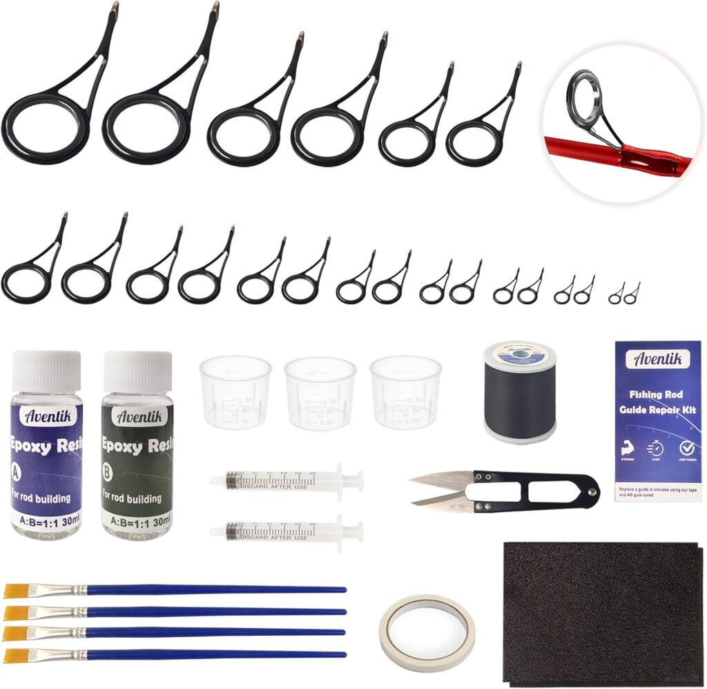 Aventik Fishing Rod Repair Kit, All-in-One Supplies for Fishing Pole Eyelets Replacement with Kit with Stainless Steel Guides for Spinning/Casting Rods