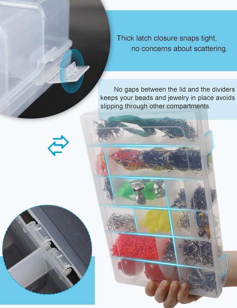 Beoccudo Tackle Box Fishing 3600 Tackle Box Organizer 2 Pack Clear Tacklebox Bead Organizer Box Plastic Organizer Tackle Storage Boxes with Dividers