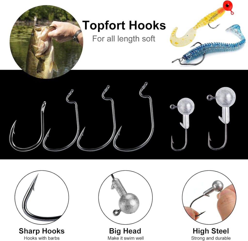 TOPFORT 187/343pcs Fishing Accessories Kit, Including Jig Hooks, Bullet Bass Casting Sinker Weights, Fishing Swivels Snaps, Sinker Slides, Fishing Set with Tackle Box