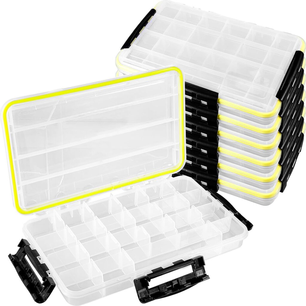 6 Pcs Plastic Tackle Box Waterproof Fishing Tackle Box Storage Fishing Tackle Box Organizer Tackle Trays with Removable Dividers for Lures