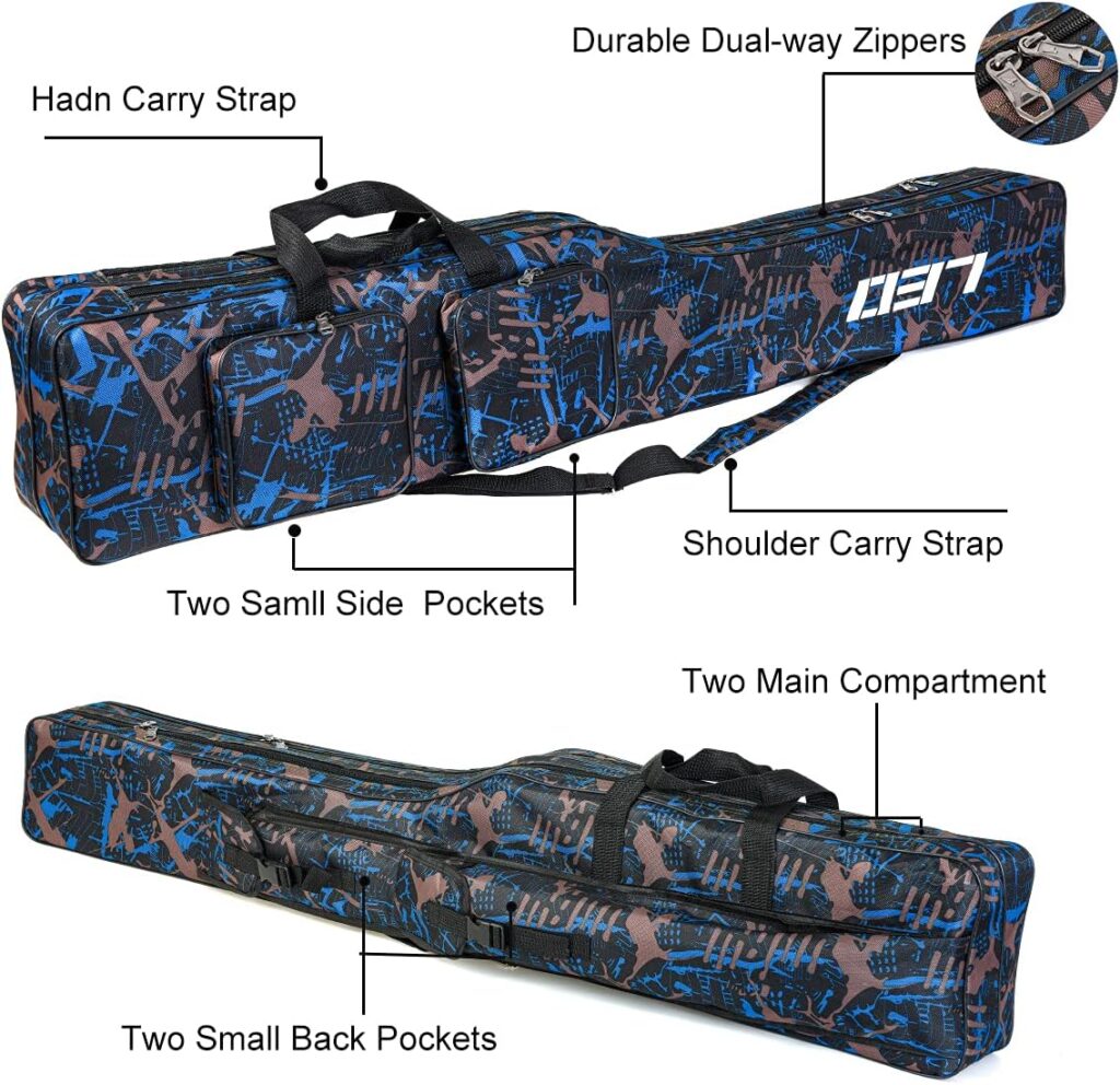 LEOFISHING Fishing Tackle Storage Bag 130cm/4.27ft Portable Fishing Rod Reel Organizer Fishing Pole Gear Tool Cases Carrier Two Layer Durable Oxford Large Capacity Travel Fishing Cover Bag 5 Color