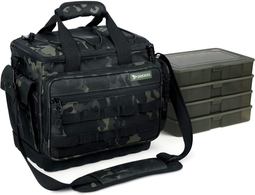 Rodeel Fishing Tackle Bags - Fishing Bags for Saltwater or Freshwater Fishing with 4 Trays