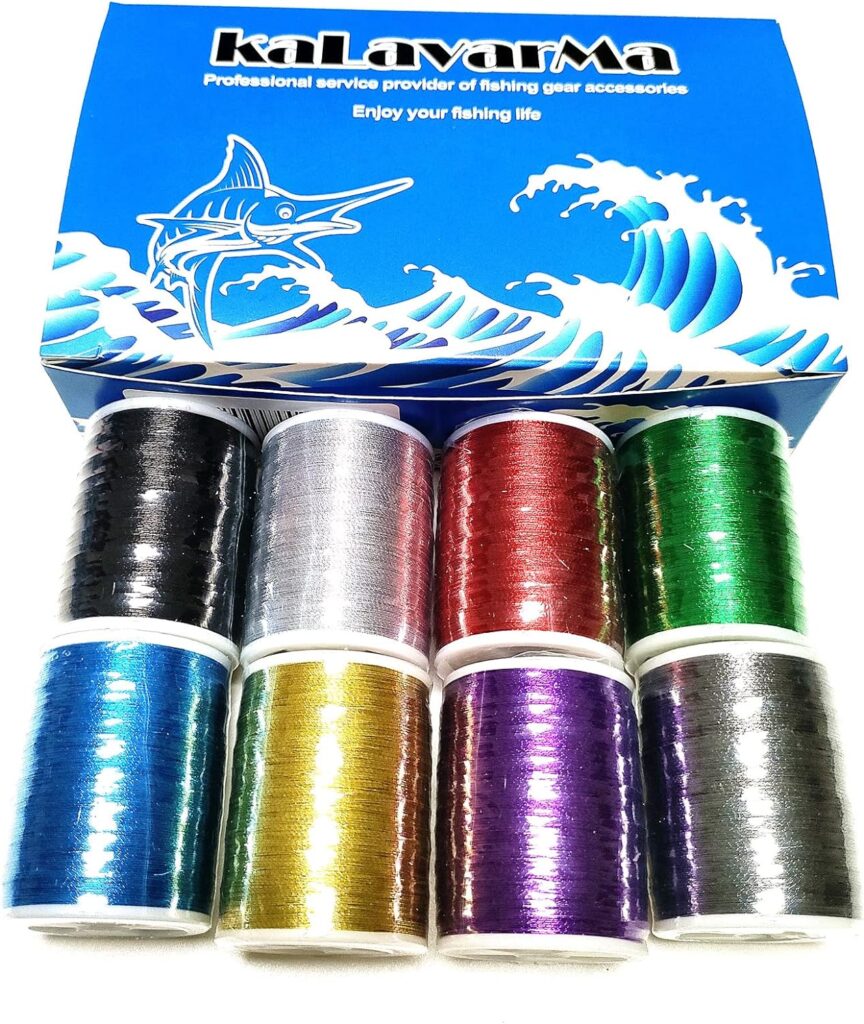 (8pcs*240yd) Kalavarma 240 Yards 220M Metallic Wrapping Thread for Fishing Rod Guide 8 Color