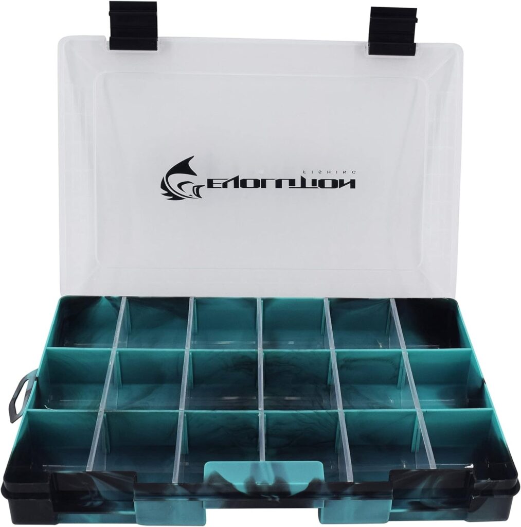 Evolution Outdoor 3600 Drift Series Fishing Tackle Tray – Colored Tackle Box Organizer with Removable Compartments, Clear Lid, 2 Latch Closure, Utility Box Storage