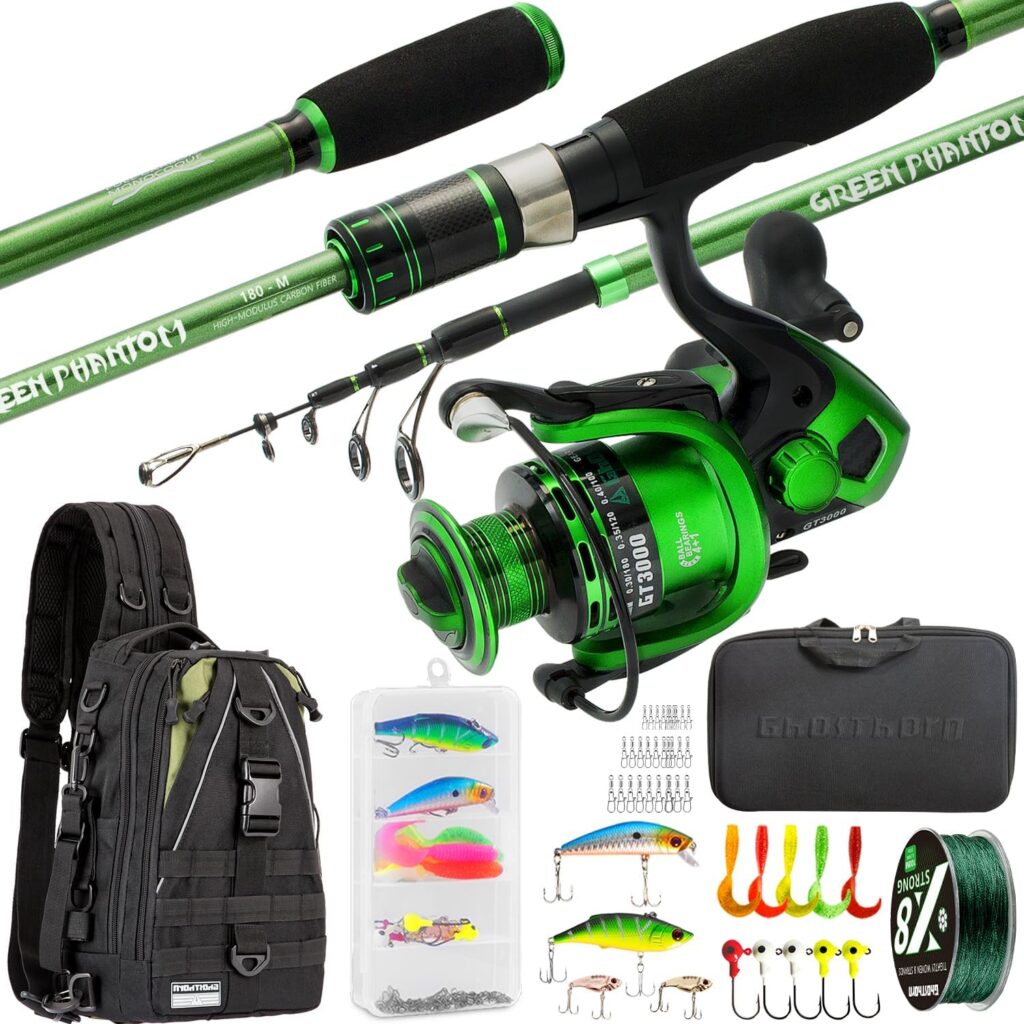 Fishing BackpackFishing Rod and Reel Combo, Graphite Telescoping Fishing Pole Collapsible Portable Travel Kit with Carrier Bag for Freshwater Fishing Gift for Men Women