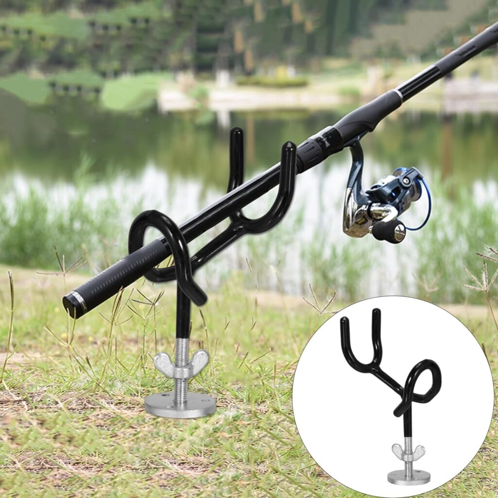 INOOMP 4 Pcs Fishing Rod Holder Rod Racks Clamp Adjustable Base Fishing Pole Bracket Lock Rod Holder Folding Fish Retainer Holder Boat Rod Rack Fishing Rod Racket with Base Crossbar Steel