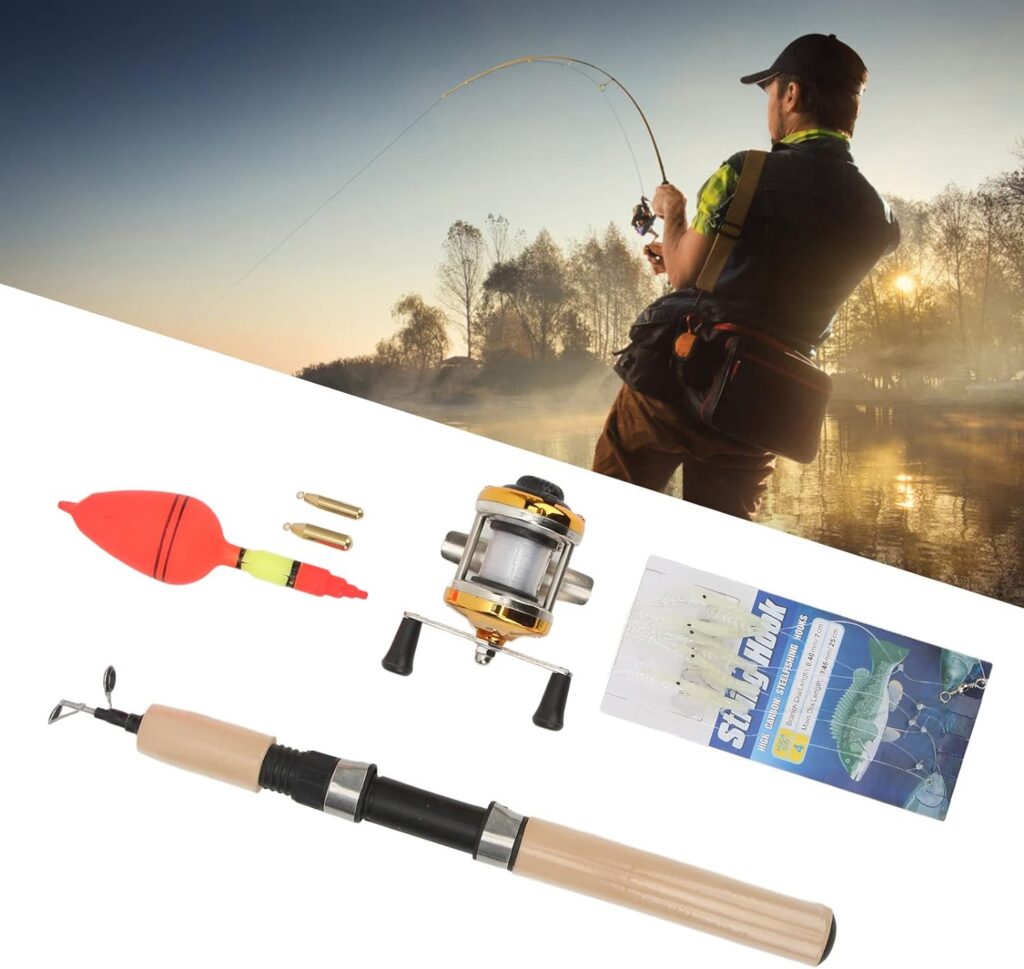 Winter Ice Fishing Rod and Reel Combo Fishing Pole Kit, Portable Ice Fishing Accessories with Case Jigs Float Hook Weight Reel for Freshwater Saltwater