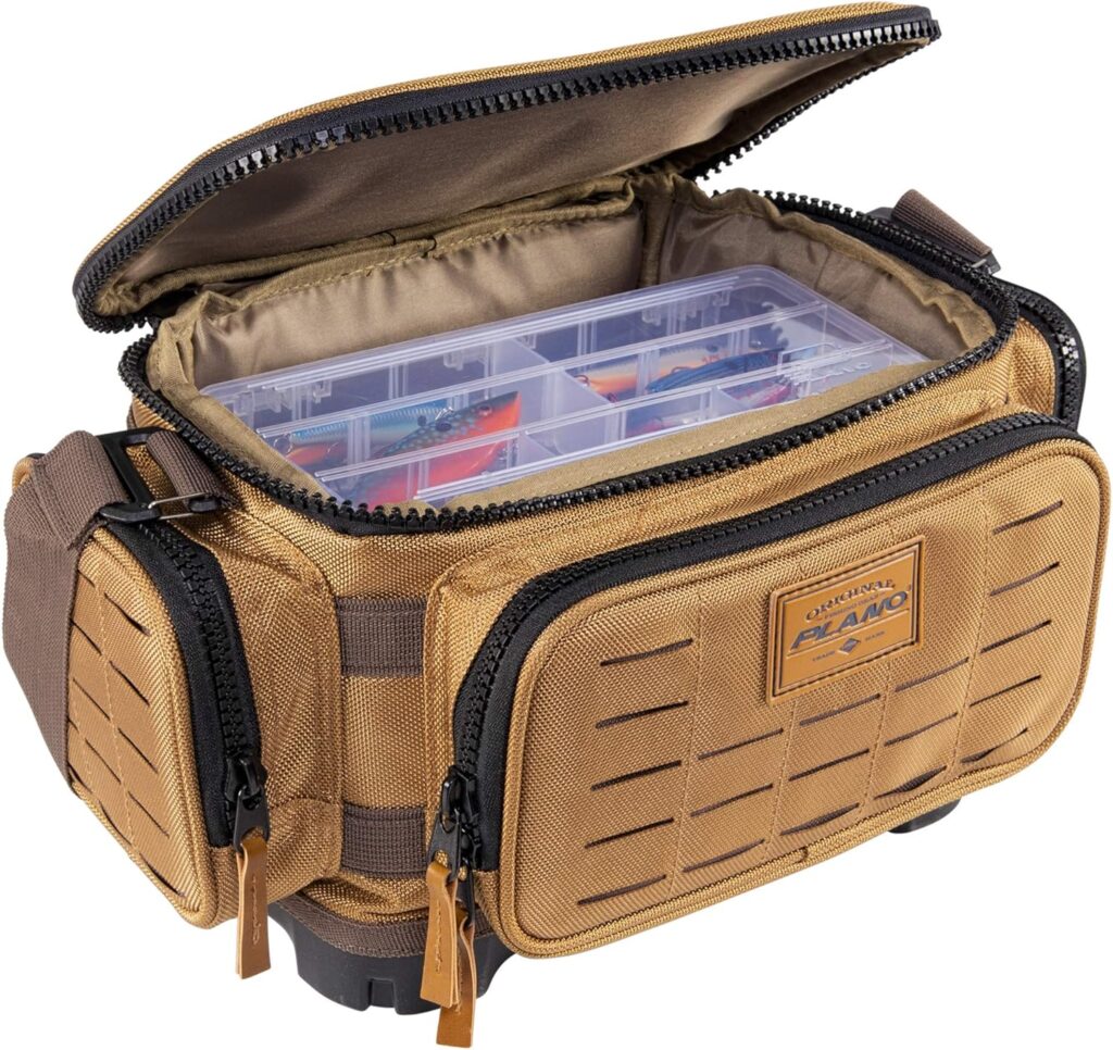 Plano Guide Series Tackle Bag | Premium Tackle Storage with No Slip Base and Included stows, Khaki with Brown and Black Trim