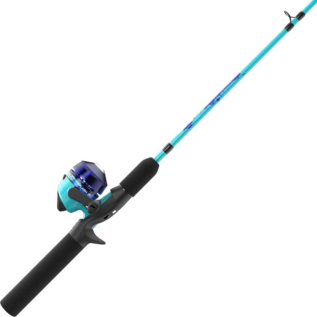 Zebco Kids Splash Jr. Spincast Reel and Fishing Rod Combo, 4-Foot 2-Piece Fishing Pole, Size 20 Reel, Right-Hand Retrieve, Pre-Spooled with 6-Pound Cajun Line, Blue