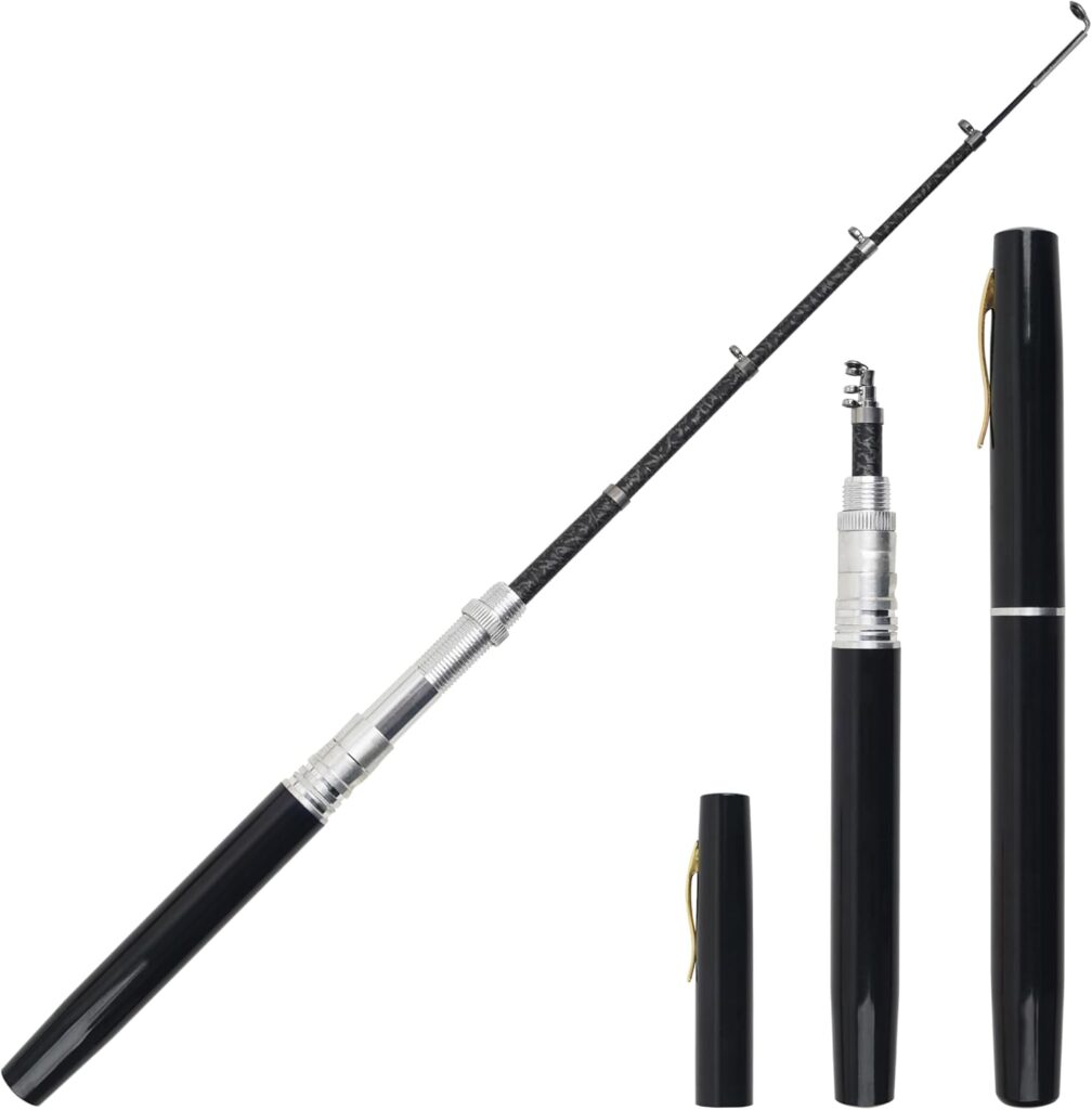 Pocket Pen Fishing Rod, Mini Pen Portable Telescopic Fishing Rod Collapsible Fishing Pole Pen Aluminum Alloy Fishing Rod Pole for Travel Saltwater Freshwater Sea Fishing 39/62inch 5Colors