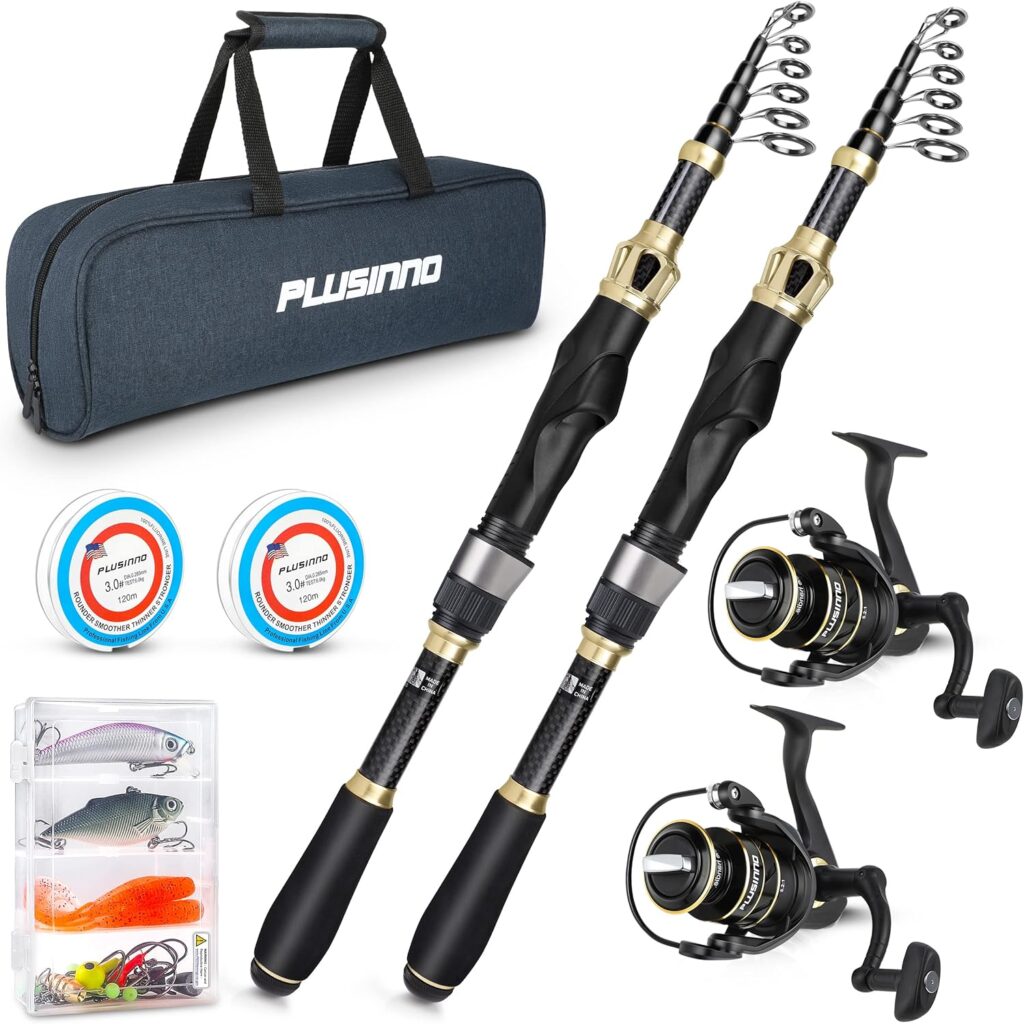 PLUSINNO Fishing Rod and Reel Combo,Fishing Pole,Telescopic Fishing Rod Kit with Spinning Reel, Telescopic Fishing Pole with Carrier Bag for Freshwater Saltwater for Men Women