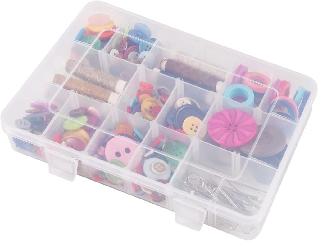 18 Grids Plastic Organizer Box with Dividers, Exptolii Clear Compartment Container Storage for Beads Crafts Jewelry Fishing Tackles, Size 7.9 x 6.2 x 1.2 in