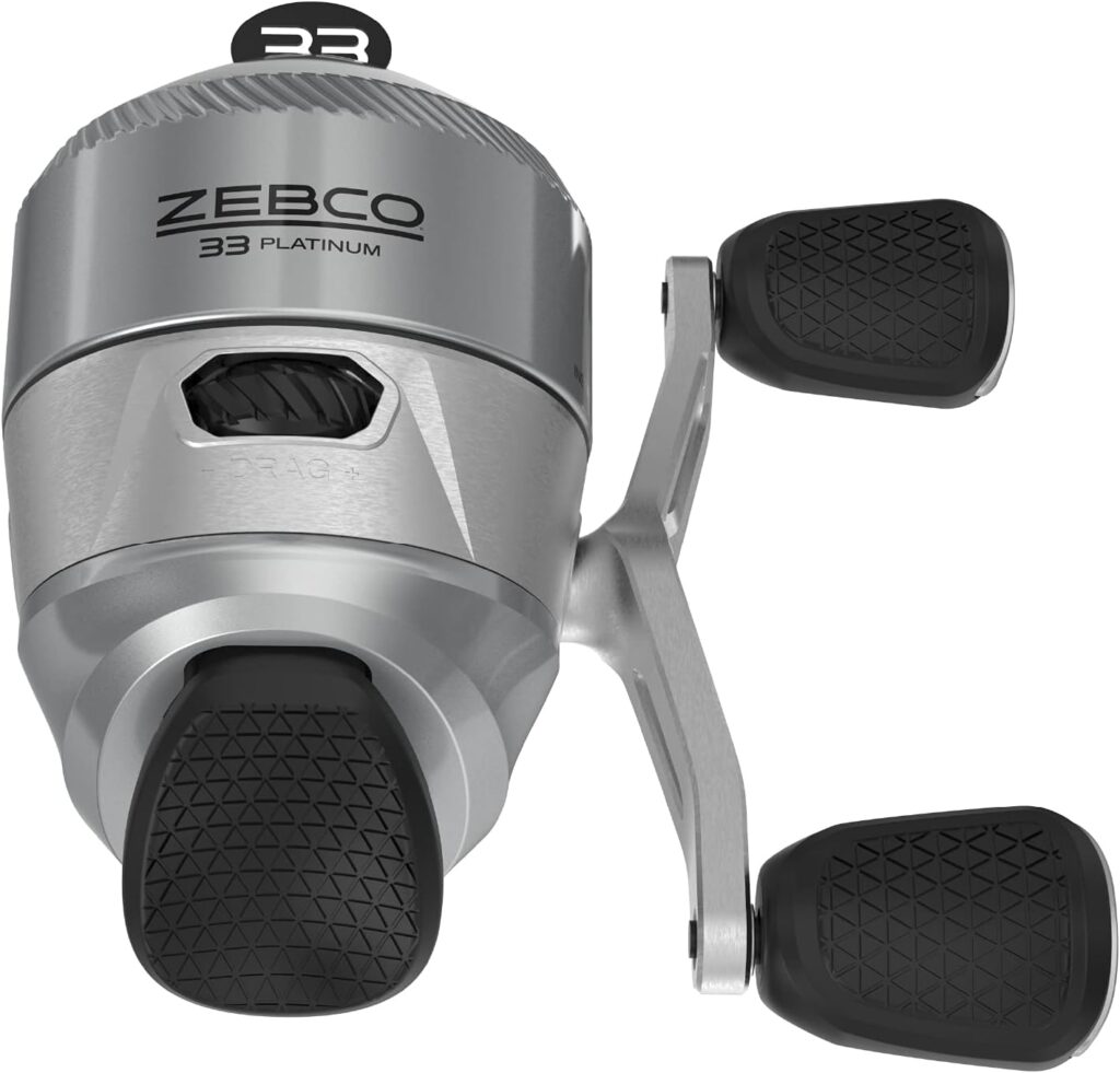 Zebco 33 Platinum Spincast Fishing Reel, Size 30 Reel, Right or Left-Hand Retrieve, 4.7:1 Gear Ratio, Pre-spooled with 10 lb Zebco Cajun Line, Silver