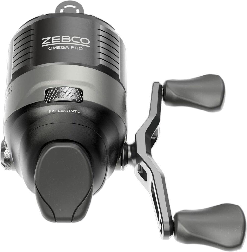 Zebco Omega Pro Spincast Fishing Reel, Dual Ceramic Pick-up Pins, Solid-Brass Pinion Gear, GlideLine ll Line Retrieval System, Pre-Spooled, Black