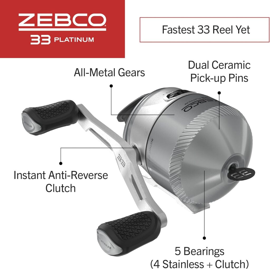 Zebco Omega Pro Spincast Fishing Reel, Dual Ceramic Pick-up Pins, Solid-Brass Pinion Gear, GlideLine ll Line Retrieval System, Pre-Spooled, Black