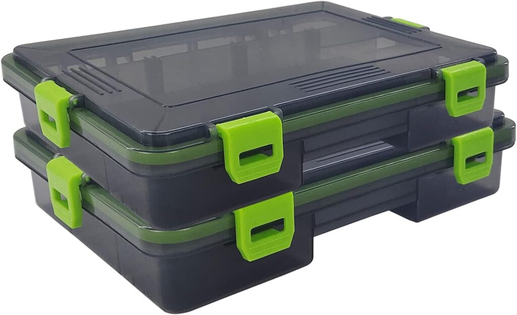 2PC Aventik Waterproof Fishing Tackle Boxes Hooks Storage Trags Organizer Box Transparent Adjustable Dividers Hold Terminal Fishing Tackle and Lure Box(3500M-2pc Green)