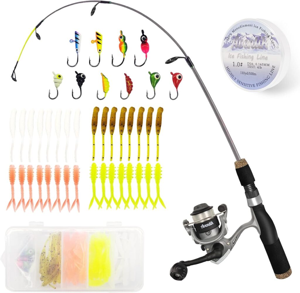 Aventik Ultralight Ice Fishing Rod and Reel Combo 26/28/30/32 inch Medium Light Fast Action Multi-Species Ice Fishing Combos for Walleye Perch Panfish