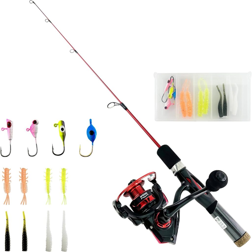 Ice Fishing Rod and Reel Combo, 27 Medium Light Spinning Ice Fishing Pole, Gear with Tackle Box Kit, Line, Lures for Saltwater, Freshwater Trout, Bass, Walleye