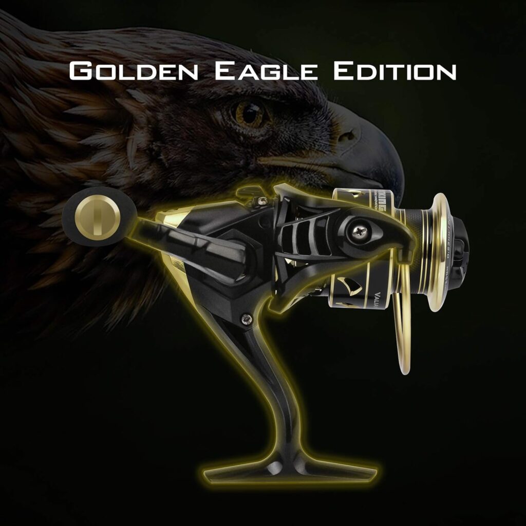 KastKing Valiant Eagle Gold Spinning Reel - 6.2:1 High-Speed Gear Ratio, Freshwater and Saltwater Fishing Reel, Faster Line Retrieve, Braid Ready Spool, 7+1 Shielded Stainless Steel Ball Bearings