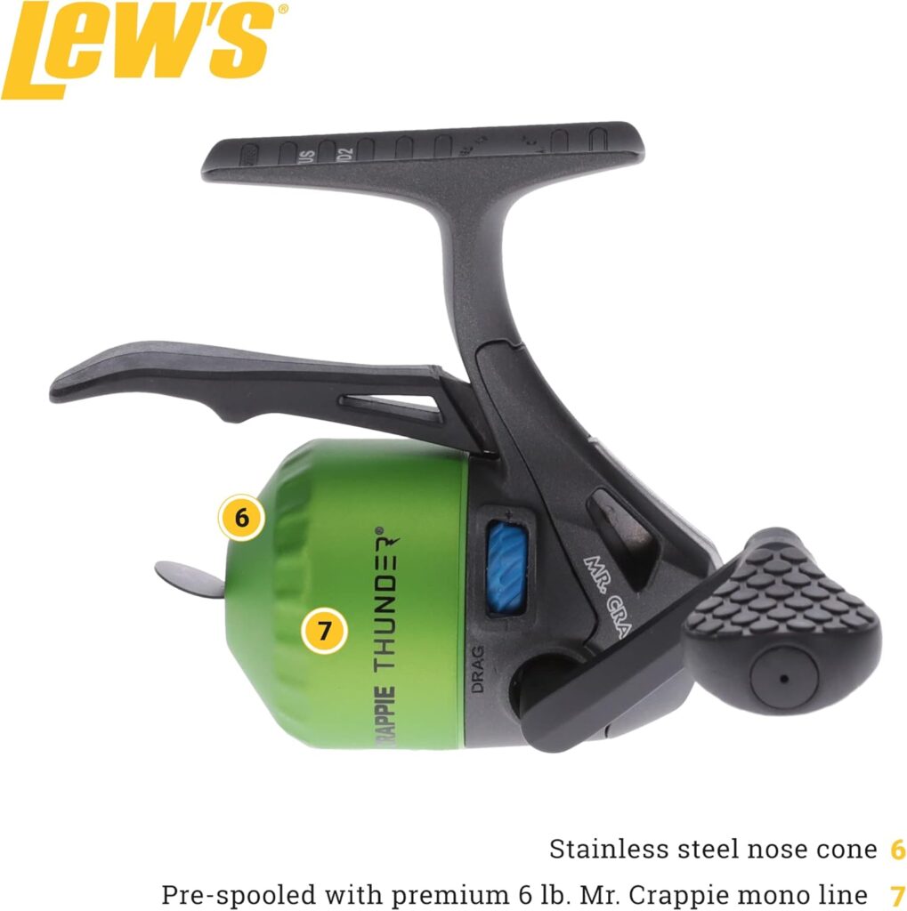 Lews Crappie Thunder Underspin Fishing Reel, 4.3:1 Gear Ratio, Right or Left-Hand Retrieve, Crappie Thunder Green