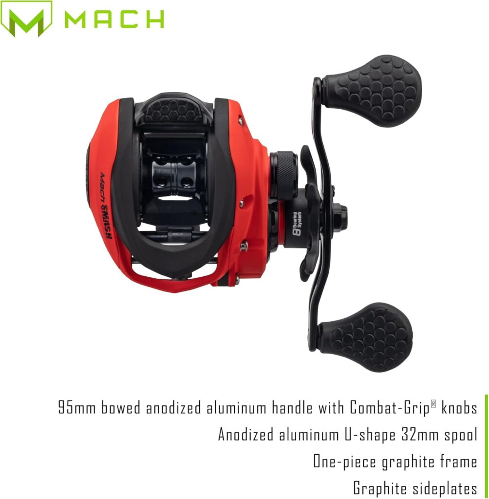 Lews MACH Smash Baitcast Fishing Reel, 7.5:1 Gear Ratio, Graphite Frame, Premium 8 Stainless Steel Ball Bearings