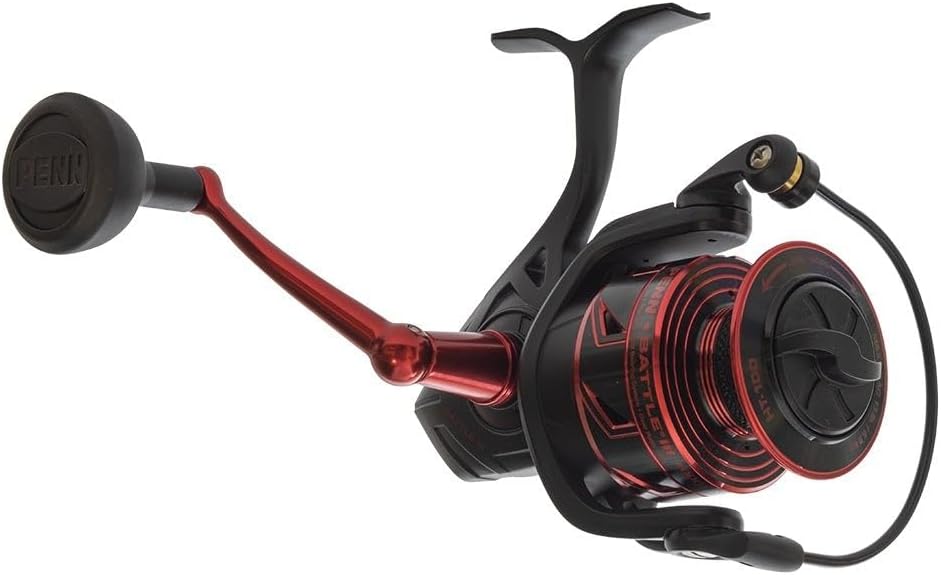 PENN Battle III Spinning Inshore Fishing Reel, HT-100 Front Drag, max of 15lb | 6.8kg, Made with Sturdy All-Aluminum Composition for Durability, 4000, Black and Red