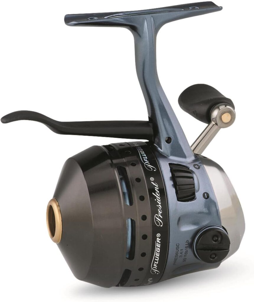 Pflueger President Spincast Reel, Size 6U Fishing Reel, Right/Left Handle Position, Aluminum Spool, Dial Drag System