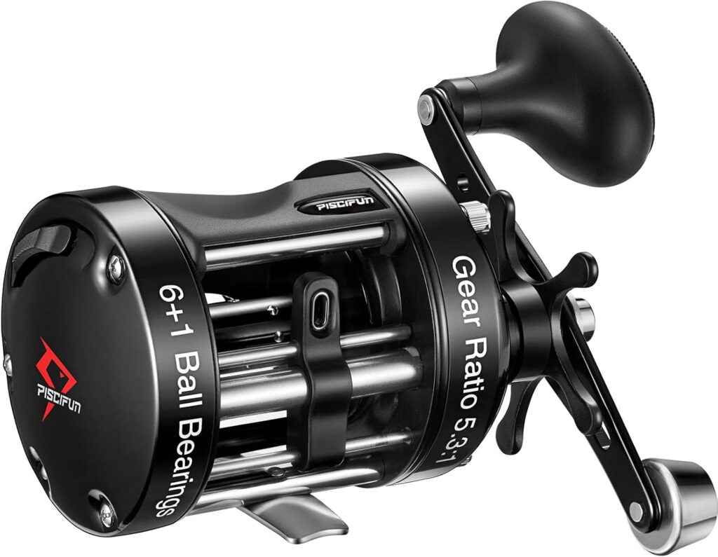 Piscifun Chaos XS Baitcasting Fishing Reel, Reinforced Metal Body Round Baitcaster Reel, Smooth Powerful Saltwater Inshore Surf Trolling Reel, Conventional Reel for Catfish, Musky, Bass, Pike